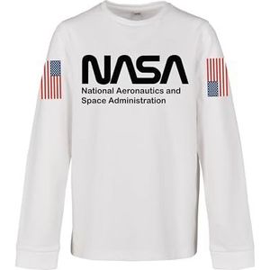 Mister Tee NASA Worm T-shirt met lange mouwen, uniseks, wit, 140 cm