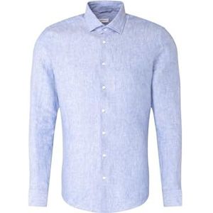Seidensticker Zakelijk overhemd voor heren, slim fit, zacht, kent-kraag, lange mouwen, 100% linnen, lichtblauw, 45
