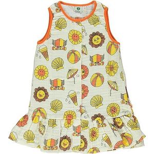 Småfolk Mouwloze jurk met Summer Vacation symbolen, crème, 11-12 Jaren