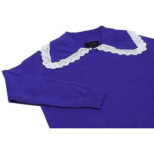 Naemi Chique, stijlvolle gebreide trui met poppenkraag, acryl, blauw, maat XS/S, blauw, XS
