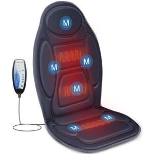 Snailax Massagestoelkussen, massagekussen met warmte en trillingen voor rug en nek, rugmassageapparaat voor ontspanning thuis en op kantoor, cadeaus voor mannen en vrouwen