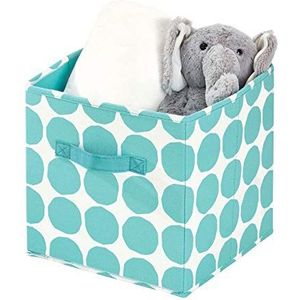 iDesign Stoffen box, kleine opvouwbare opbergdoos van katoen-polyestermix met 2 handgrepen, gestippelde opbergbox voor kast, slaapkamer en kinderkamer, turquoise