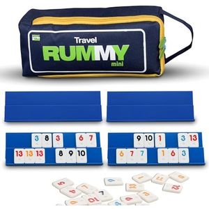 Point Games 2042 Puntenspellen: Mini Travel Rommé-Speelset met 106 Speelstenen en vier Exclusieve 2-Dieren-Speelframes in Een Extreem Duurzame Reistas, wit en Blauw
