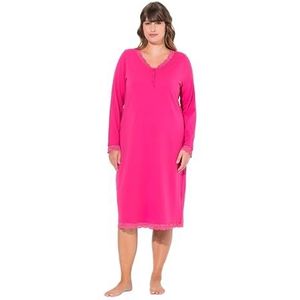 Ulla Popken Damesnachthemd met kant, V-hals, lange mouwen, roze, 42