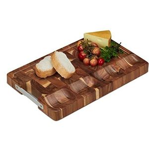 Relaxdays houten snijplank met rand - dik - vleesplank - keukenplank - serveerplank