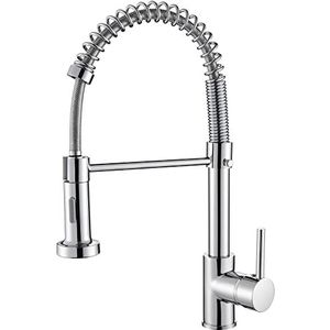 Cobbe Keukenkran, Lente Tap Keuken met Pull Down Sproeier Douche, 2 Spray Modes Hoge Arc Enkele Hendel Lage Druk Sink Mengkraan (Chroom)