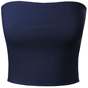 MixMatchy Tube-top zonder bandjes voor dames, basic bandeau croptop zonder mouwen of rug, casual en sexy voor uitgaan en de zomer, marineblauw, S