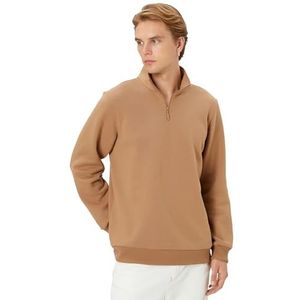 Koton Sweatshirt met lange mouwen voor heren, halve rits, hoge hals, Camel (100), XL