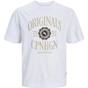 JACK & JONES Heren T-shirt bedrukt ronde hals T-shirt, wit (bright white), XS