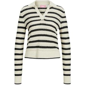 JACK & JONES Dames Jxaddy Polo Neck Knit Gebreide Trui, Bone White/Stripes:/Black, M