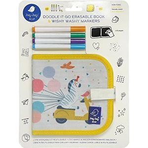 Jaq Jaq Bird 1108079 afwisbaar krijtkleurboek, mini-kleurboek Zebra incl. 4 Wishy Washy pennen, voor kinderen vanaf 3 jaar, herbruikbaar tekenbord voor thuis en onderweg
