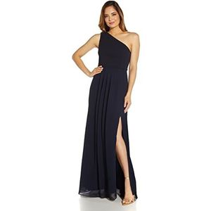 Adrianna Papell Women's One Shoulder Chiffon Gown, Midnight, 10