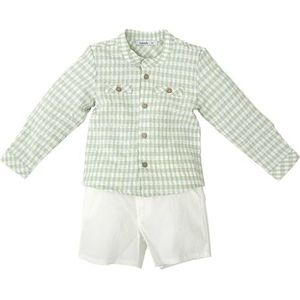 BABIDU Kinderset met geruit shirt met lange mouwen en korte broek, wit, uniseks baby, Groen, 12 Maanden