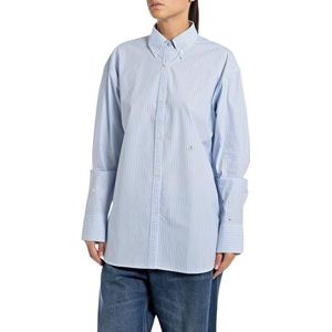 Replay Dames gestreepte blouse comfort fit katoen, 010 wit/blauw, M