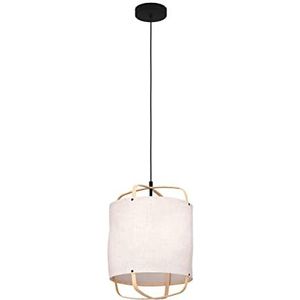 EGLO Hanglamp Surfleet, 1-lichts pendellamp eettafel, textiel lamp hangend voor woonkamer en eetkamer, eettafellamp in natuurlijk design van linnen, bamboe en zwart metaal, E27 fitting