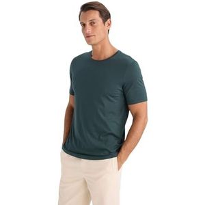 DeFacto Basic T-shirt voor heren, klassiek T-shirt voor mannen, D.GREEN, XS