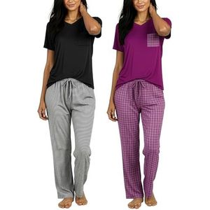 Real Essentials 2 Pack: Women's Pajama Set - Choose from Short Sleeve with Pocket or Long Sleeve without Pocket
