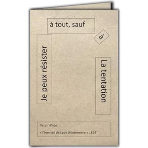 CIT-1024 Citaatkaart op natuurlijk vezelpapier met envelop ""Ik kan alles weerstaan behalve verleiding"" Oscar Wilde de waaier van Lady Windermere - gemaakt in Frankrijk