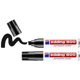 edding 800 permanent marker - zwart - 2 stiften - beitelpunt 4-12 mm - voor brede markeringen - watervast, sneldrogend - wrijfvast - voor karton, kunststof, hout, metaal, glas