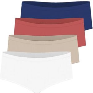 Athena Ecopack Basic, set van 4 boxershorts, lingerie voor dames, wit/huid/koraal/blauw, S