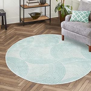 carpet city Laagpolig tapijt voor woonkamer, mintgroen, 120 cm rond, kapper met 3D-effect, cirkelvormig patroon voor slaapkamer, hal, eetkamer