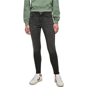 Urban Classics Dames Mid Waist Skinny Jeans, vrouwen jeans in slim fit pasvorm van katoen en elastaan, verkrijgbaar in twee kleuren, maten 26-34, Black Washed., 32