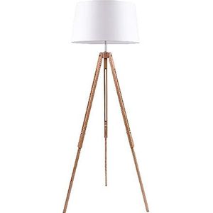 Homemania HOMBR_0132 staande lamp, staande lamp, woonkamer, vloer, hout, stof, wit, 158 x 67 x 60,5 cm