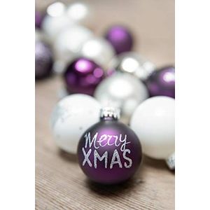 KREBS & SOHN 1007222 Kerstballen, van glas, kerstdecoratie, wit, paars, zilver, 8,0 cm, 12 stuks