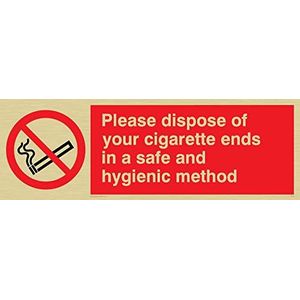 Viking Signs PS19-L15-GV ""Please Dispose Of Your Cigarette Ends In A Safe And Hygienic Method"" Sign, Gold Vinyl, 50 mm H x 150 mm W