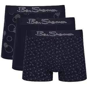 Ben Sherman Boxershorts voor heren in marineblauw/wit/patroon, zachte katoenen broek met elastische band, comfortabel en ademend ondergoed - multipack van 3 stuks, Marine/Wit/Patroon, S