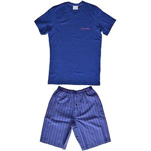 Calvin Klein ondergoed heren tweedelige pyjama PJ IN BAG - PJ SHORT W S/S CREW NECK, Blau (1 Knight Ride Top/Lang Stripe 4ng), L