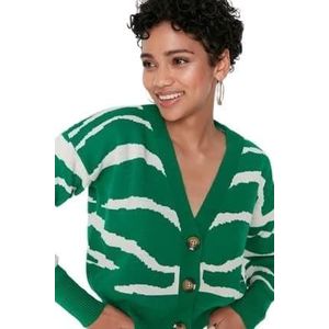 Trendyol Dames Regular Standaard V-hals Gebreide Vest, Groen, L