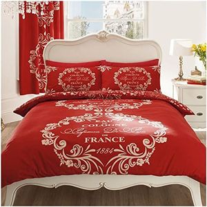 Gaveno Cavailia Luxe SCRIPT PARIS Bed Set met Dekbedovertrek en kussensloop, Polyester-katoen, rood, dubbel