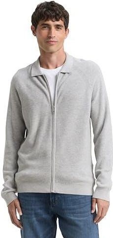 TOM TAILOR Gebreide herenjas, 14427 - Light Soft Grey Melange, XL