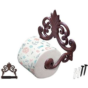 Comfify Fleur De Lis Gietijzeren Toiletpapierrolhouder - Gietijzeren wandgemonteerde toiletpapierhouder - Europees Victoriaans design - 7,9 x 4,3 x 6,3 inch - met schroeven en ankers (roestbruin)