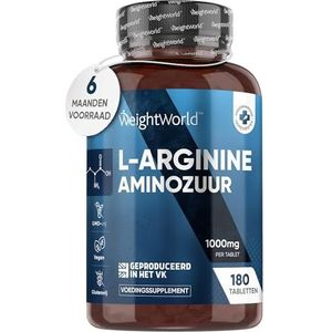 L-Arginine tabletten - 1000 mg L-Arginine - Fitness supplement voor mannen en vrouwen - 180 vegan tabletten voor 6 maanden - 100% natuurlijk - Van WeightWorld