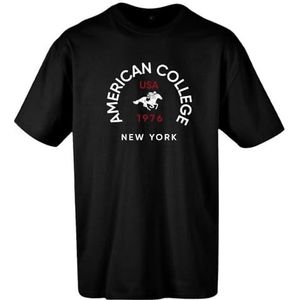 T-shirt American College met korte mouwen, zwart, kinderen, maat 16 jaar, model AC1, 100% katoen, Zwart, 16 Jaar