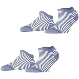 ESPRIT Dames Korte Sokken Stripes 2-Pack W SN Katoen Kort gedessineerd Multipack 2 Paar, Blauw (Jeans Melange 6458), 35-38