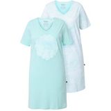 Ulla Popken - Nachthemd - Turquoise/Wit - 2 Pack - Kwartmouw