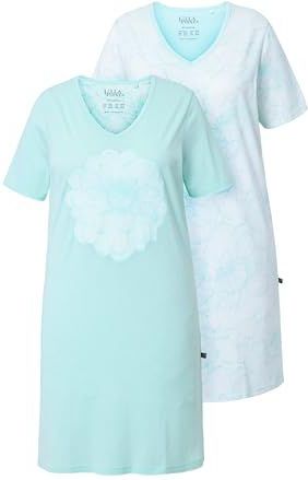 Ulla Popken - Nachthemd - Turquoise/Wit - 2 Pack - Kwartmouw