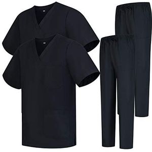 MISEMIYA Uniform Scrub Set Unisex Bz-2-6801-6802, Set van 2, Zwart, Maat XS