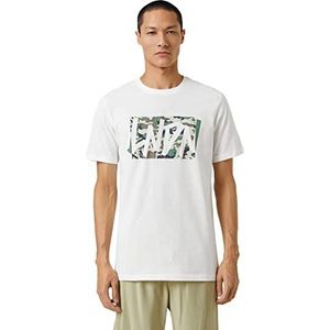 Koton Basic T-shirt voor heren, camouflageprint, ronde hals, wit (000), L