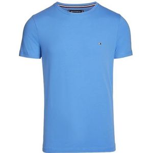 Tommy Hilfiger Heren stretch slim fit T-shirt S/S T-shirts, blauw, XS, Blauwe spreuk, XS