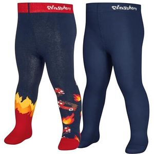 Playshoes Unisex kinderen brandweer set van 2 panty's, marineblauw, normaal
