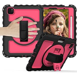 Universele beschermhoes voor iPad Pro 9,7 / Air2/6 met screen protector, penhouder, draaibaar, hand-/schouderriem, robuuste beschermhoes voor iPad (zwart + roze rood)