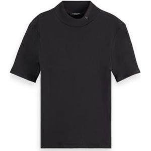 Scotch & Soda - Core Mock Neck Rib T-shirt - Zwart - Dames