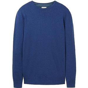 TOM TAILOR Basic gebreide trui met ronde hals heren, 32618-hockeyblauw donker gemêleerd, S
