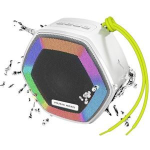 Music Hero Draadloze luidspreker, 5 watt, waterdicht IPX5, led, met draagband, multi-input, multifunctionele toetsen, zwart