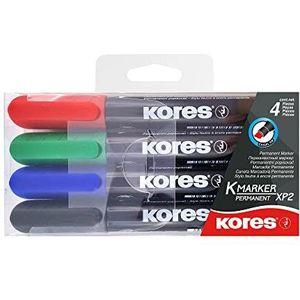 Kores Permanent Marker Set met 3-5 mm wigvormige punt, zwart/blauw/rood/groen