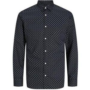 JACK & JONES Herenhemd, slimfit overhemd, Zwart/Detail:ditsy Aop, S